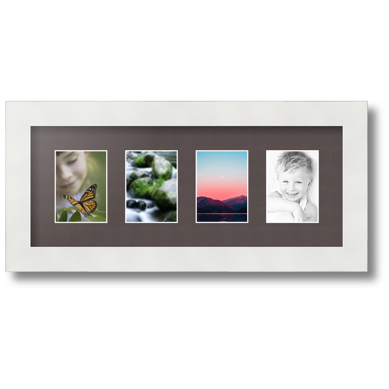 ArtToFrames Collage Photo Picture Frame with 4 - 2.5x3.5 inch Openings, Framed in White with Over 62 Mat Color Options and Regular Glass (CSM-3966-20)